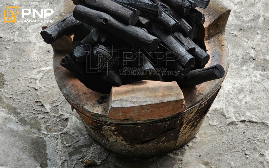 Charcoal briquettes cooling after a barbecue