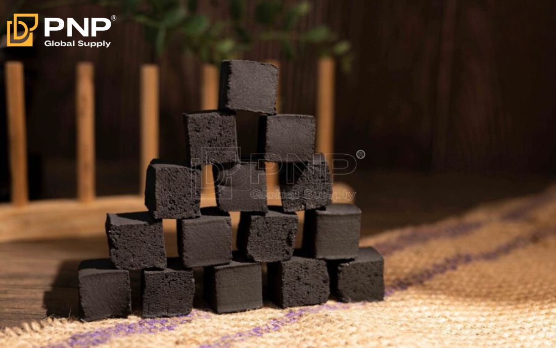 Close-up of high-quality charcoal briquettes