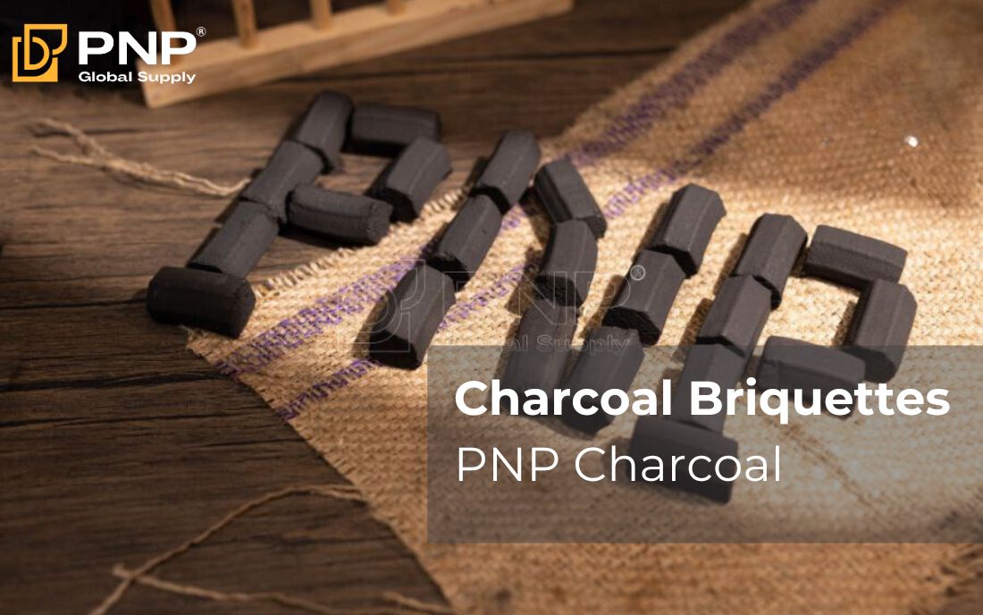 Charcoal briquettes neatly stacked for grilling