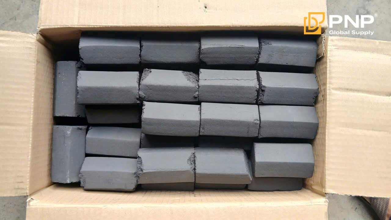 Coconut shell charcoal briquettes offer high heat, long burn time, and low ash production